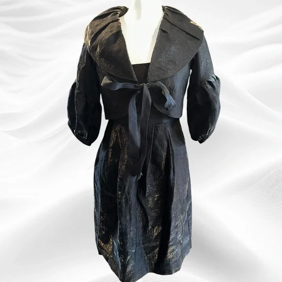 Yoana Baraschi Sleeveless‎ Dress Metallic Shimmer Linen w/Bolero jacket 6/4 USA - Picture 1 of 10